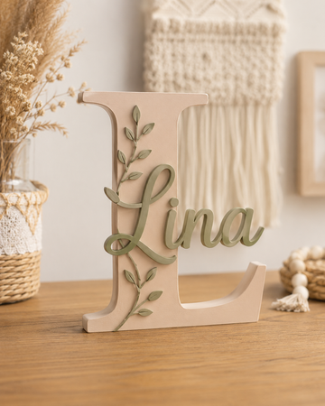 Personalized Wooden Acrylic Name Sign – Custom Alphabet Letter Nursery Décor with Clouds Design - Lina