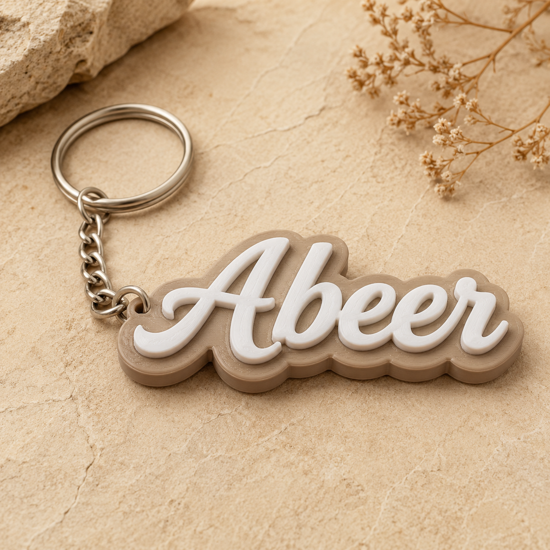 Personalised Name Keychain with Acrylic Base – Custom Script Name Keyring
